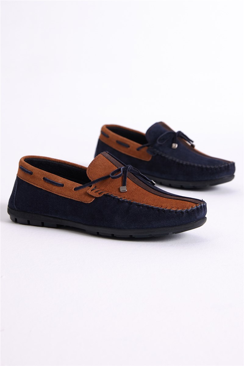 Men's Natural Suede Loafers - Dark Blue #401270