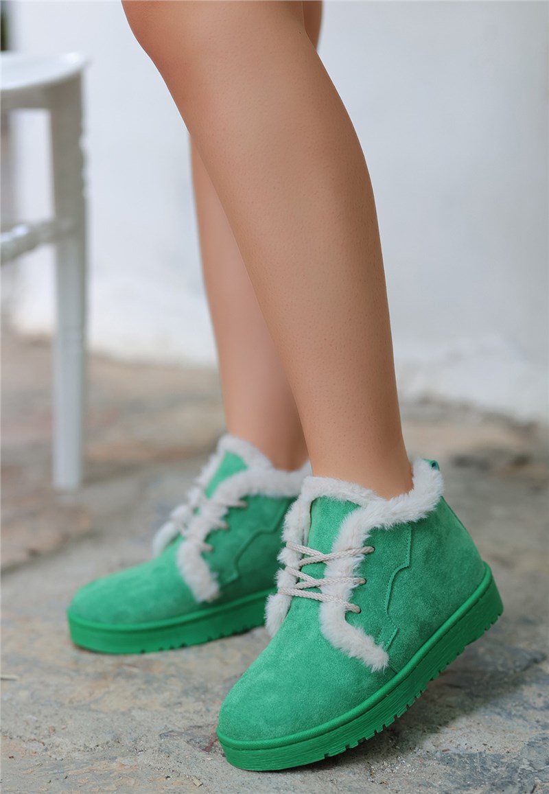 Stivali in pelle scamosciata con lacci da donna - Verde #407969