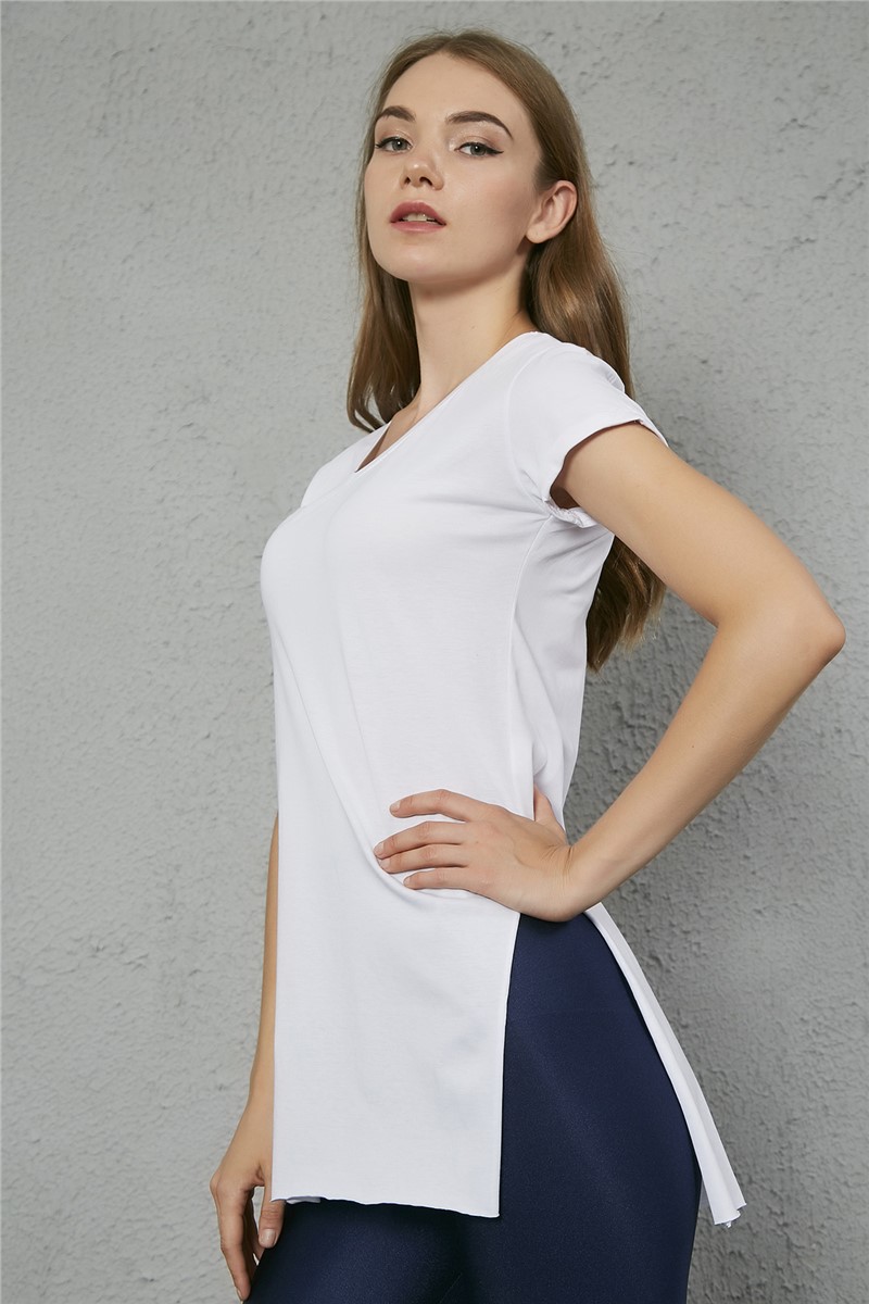 T-shirt con spacco con scollo a V - Bianco #266038