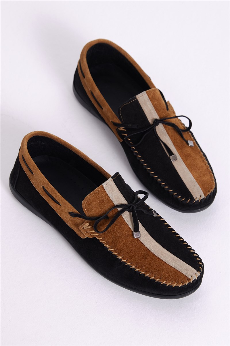 Men's Natural Suede Loafers - Black #401268