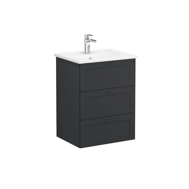 VitrA Root Classic Base cabinet with sink and three drawers 60cm - Matte Graphite #354013