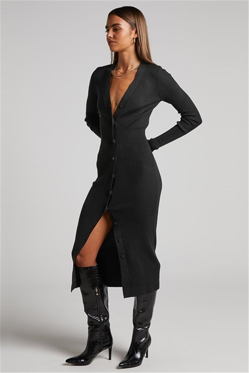 Women's Button Up Dress MG1703 - Black #394651