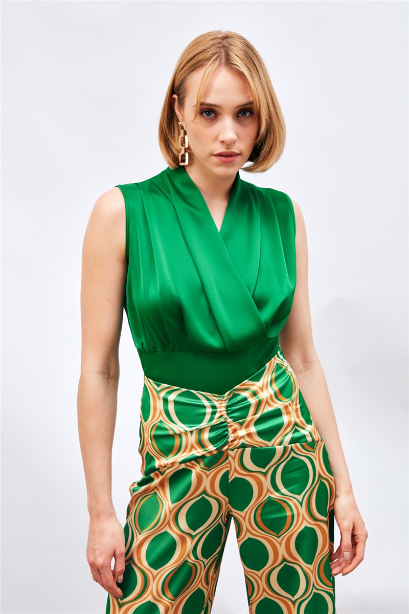 Women's Sleeveless Satin Blouse - Green #401695