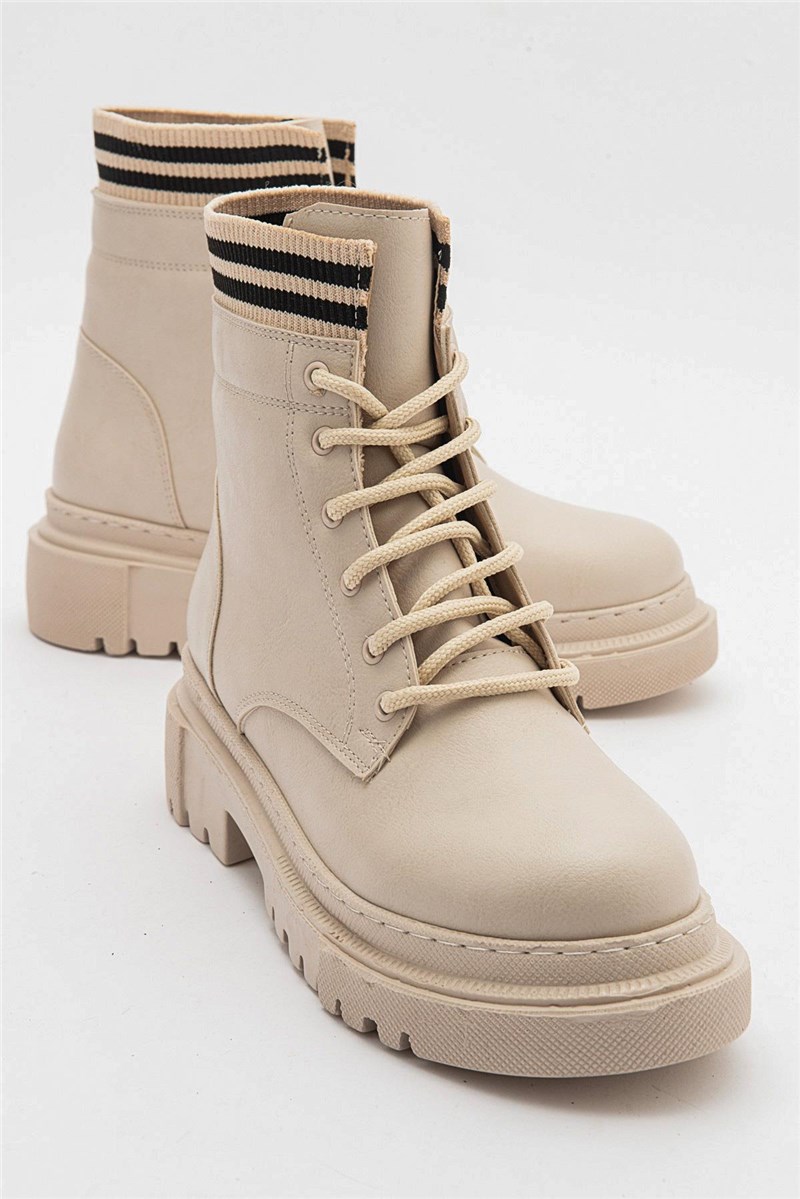 Stivali da donna con dettagli in tessuto - Beige chiaro #405871