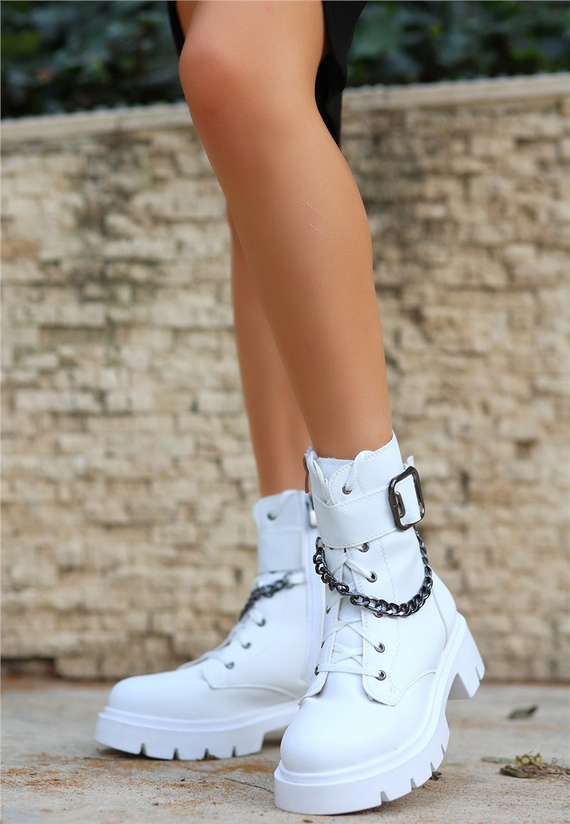 Women's Lace Up Zip Up Boots - White #411193