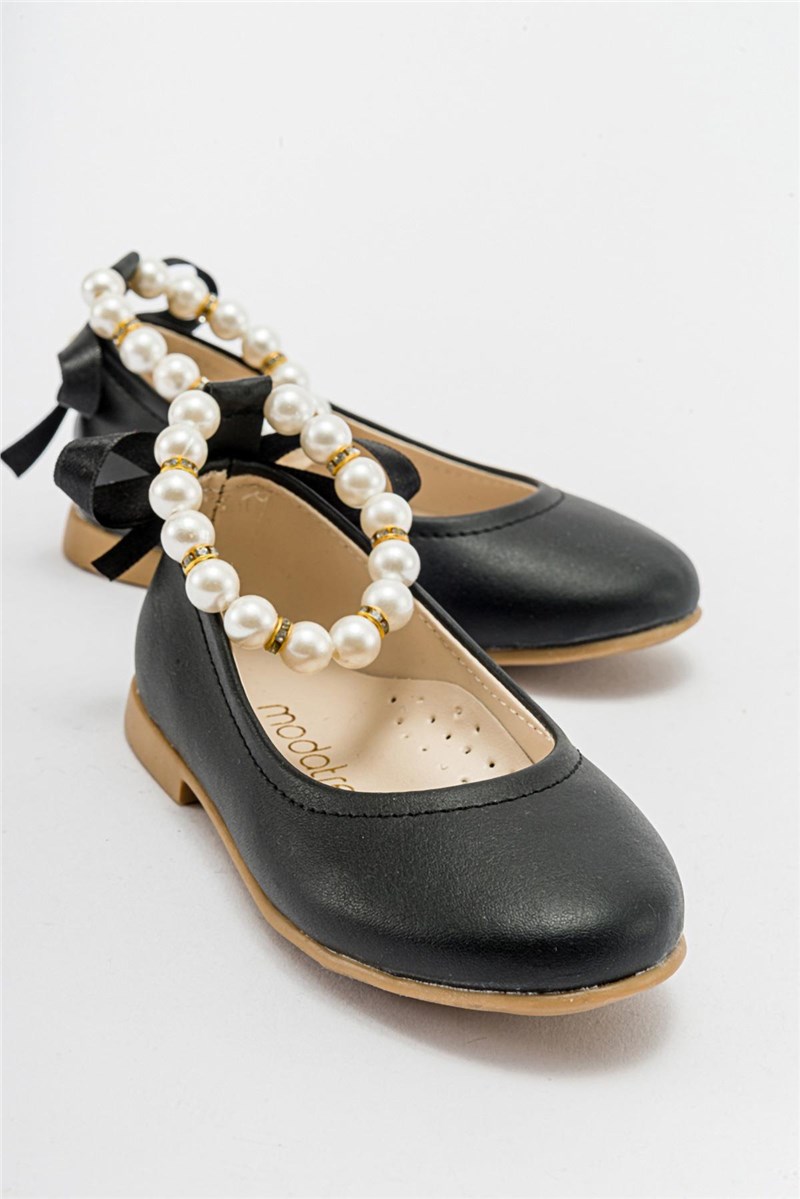 Children's shoes with decorative pearls - Black #410937