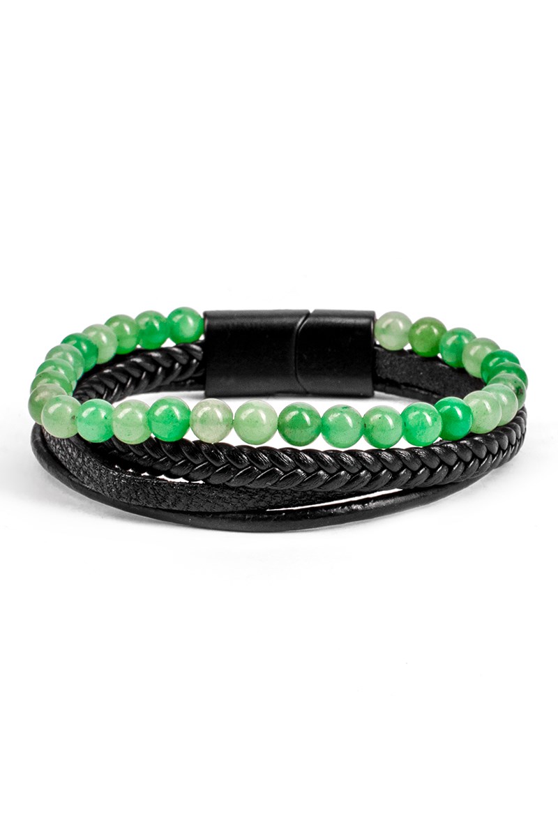 Set di bracciali da uomo in vera pelle e perline - Nero-Verde 20230901002