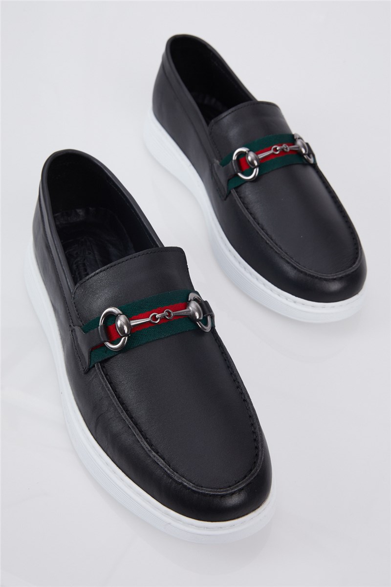 Men's genuine leather loafers - Black #401229