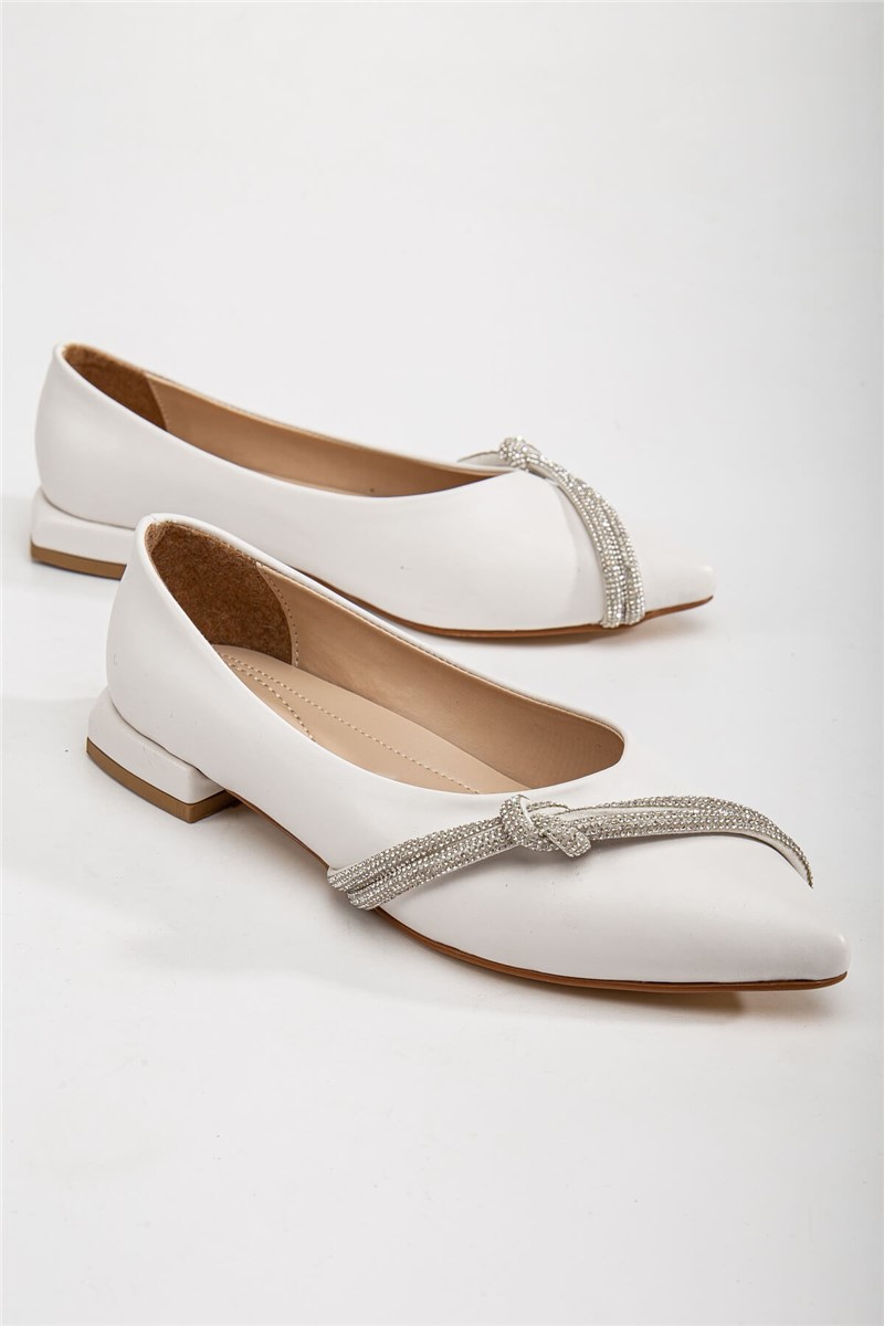 Women's ballet flats with decorative stones - White #367272