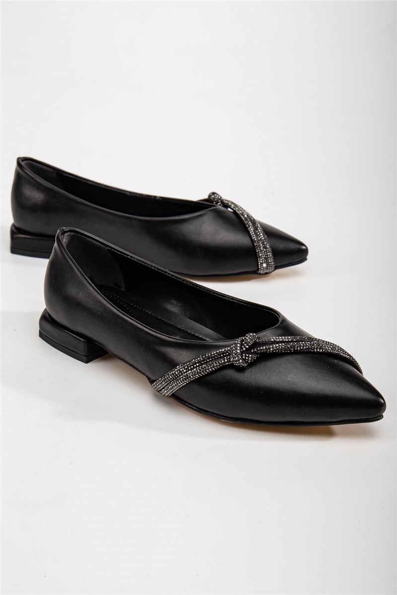 Women's ballet flats with decorative stones - Black #367273