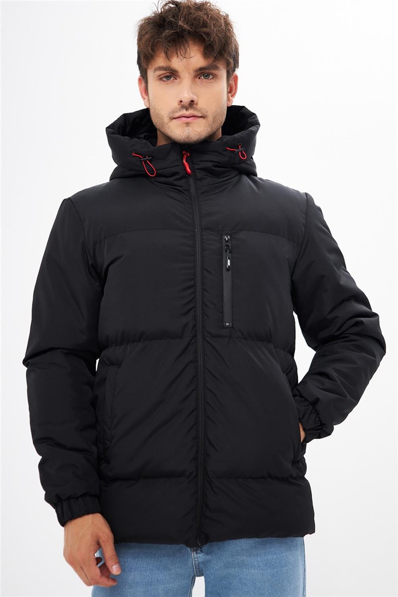 Men's Waterproof and Windproof Jacket with Detachable Hood QDM-400 - Black #409685