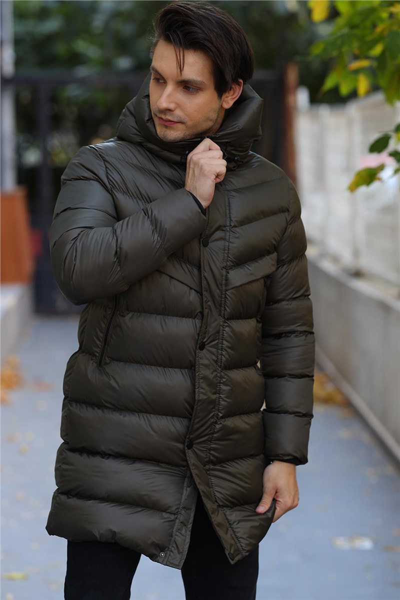 Men's Waterproof Windproof Long Hooded Jacket - Khaki #409085