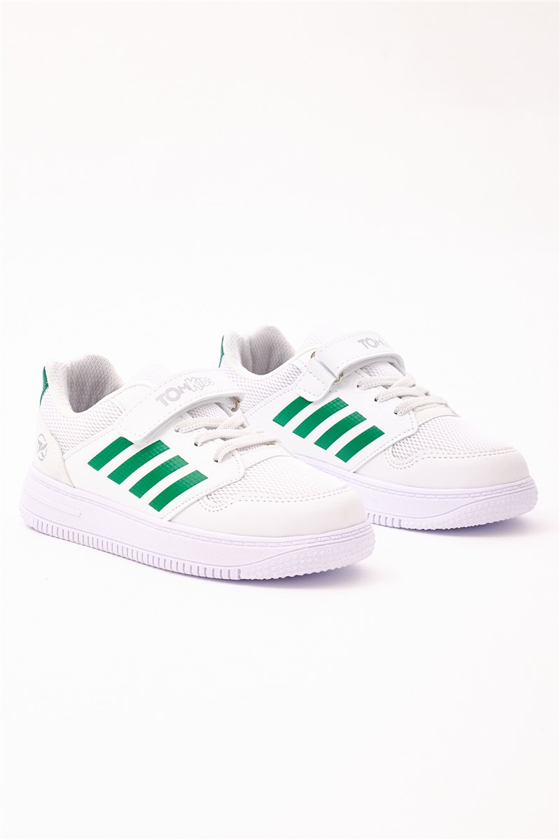 Children's Sports Unisex Velcro Shoes - White with Green #401194