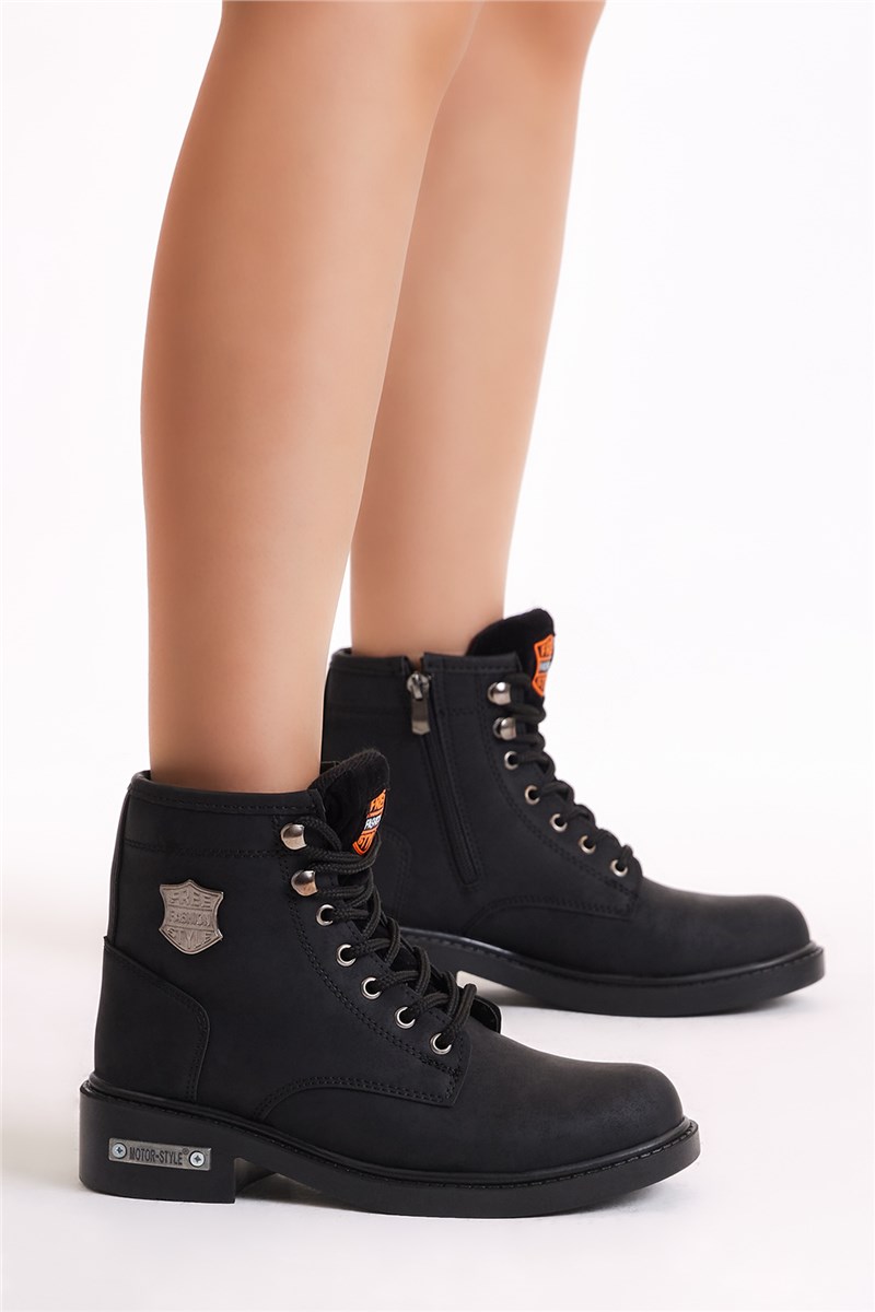 Unisex Lace Up Boots - Black #401105