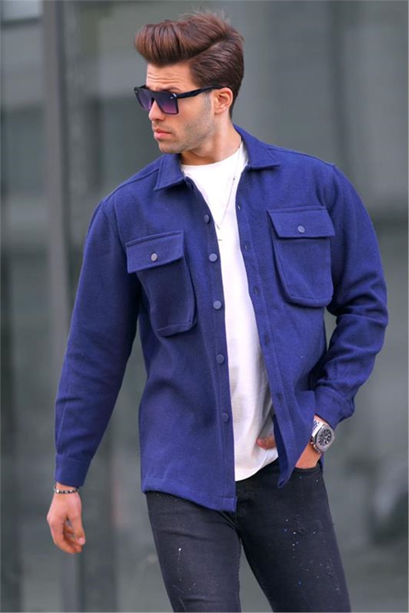 Men's Oversize Shirt with Outer Pockets 6809 - Blue #404692