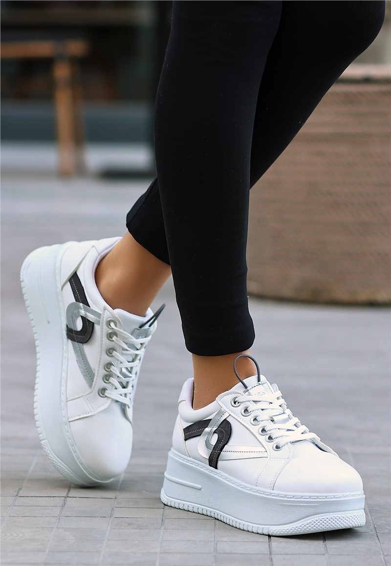 Women's Lace Up Sports Shoes - White #369740
