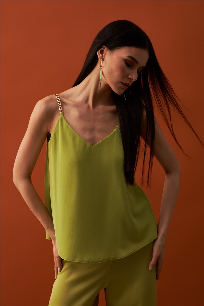 Blusa da donna con cinturini in metallo - Verde oliva #367179