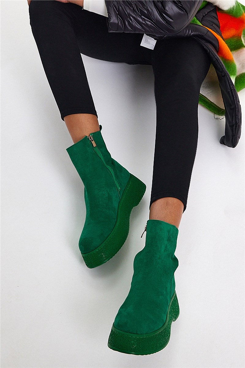 Women's Suede Zip Up Boots - Green #406838